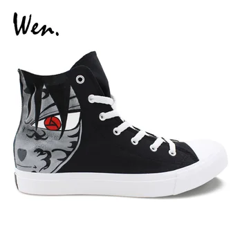 

Wen High Top Sneakers Hand Painted Design Anime Naruto Shippuuden Uchiha Sasuke Uchiha Itachi Canvas Skate Shoes for Men Boys