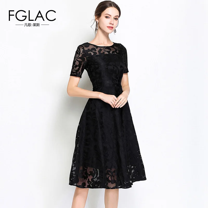 FGLAC 5XL Lace Dress summer short sleeved Casual Slim lace dress Fashion O-neck Sexy Hollow Out Dresses Women Vintage Vestidos