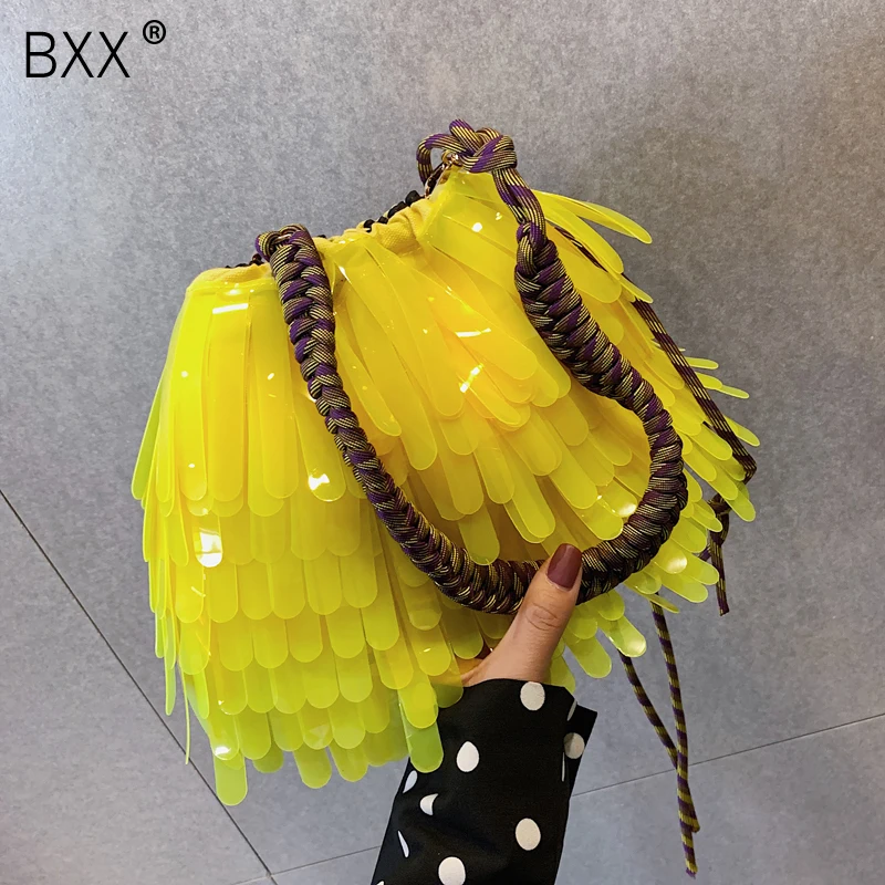 

[BXX] Women's Single Shoulder Crossbody Bag All-match Flap 2019 Summer Fashion Tide Tassels Package Drawstring Jelly Bag HF335