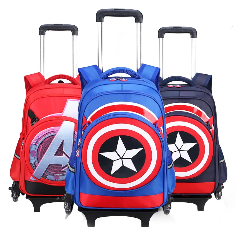 

Hot Climb Stairs Luggage Cartoon Boy School Bag Students Rolling Suitcase Children Travel Backpack Captain America Shoulder Bag