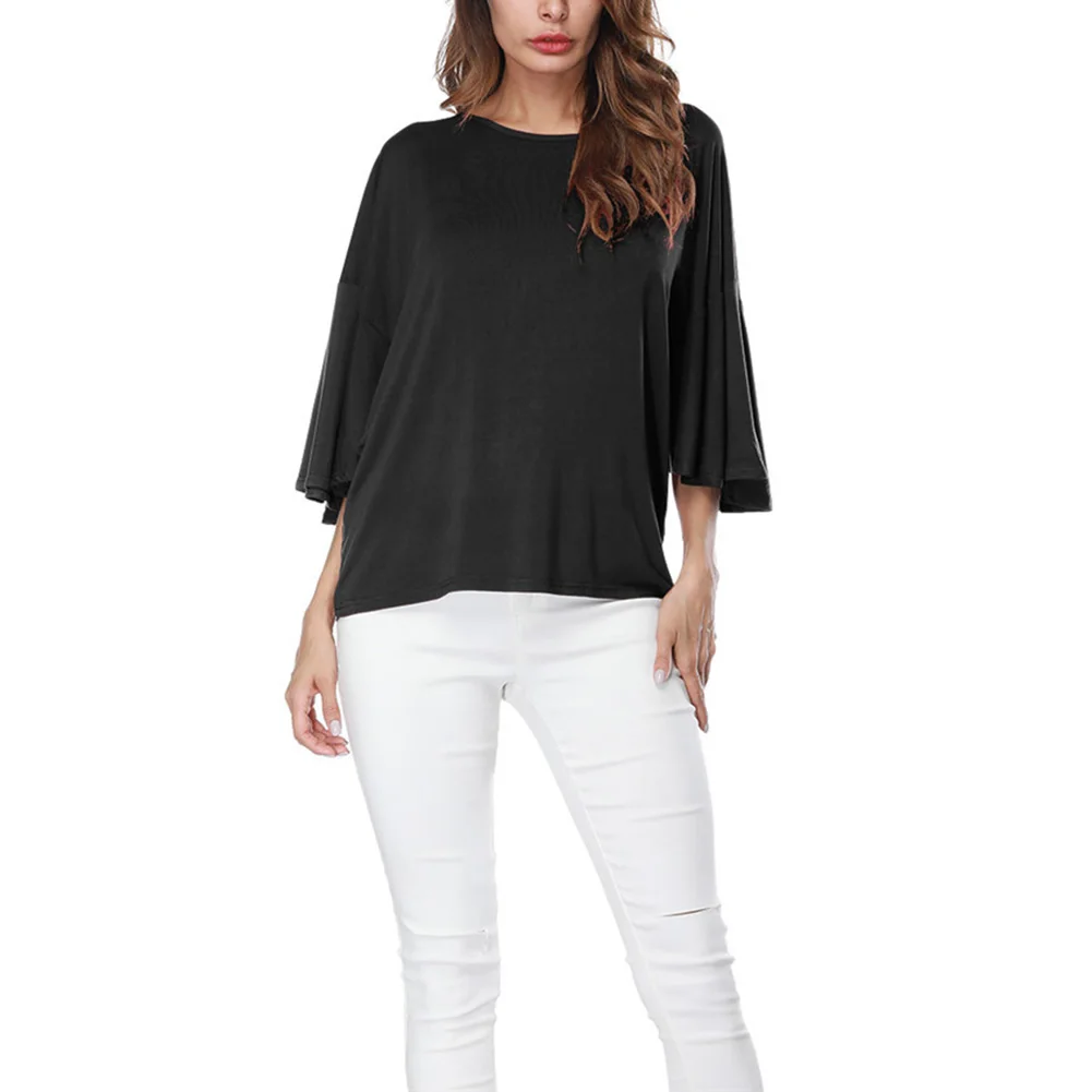 Fashion Solid Color Women's Ruffle Half Sleeve Sexy T-Shirt Loose Summer Top slim Fashion Solid Color Women's Ruffle Half Sleeve Sexy T-Shirt Loose Summer Top slim