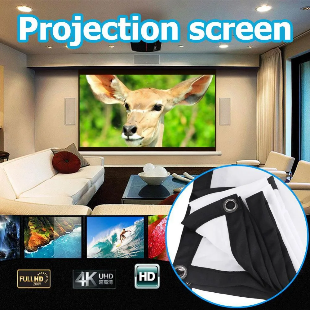 

Soft Portable Foldable 16:9 HD 120 inch Projector Screen Fiber Canvas Curtain for projector Film Home Theater outdoor