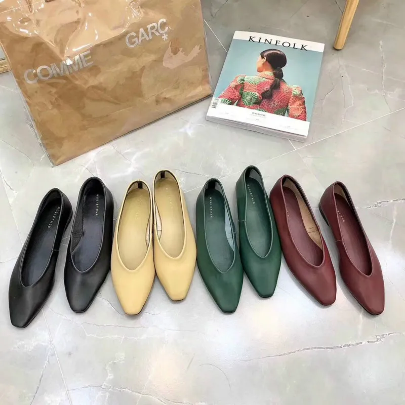 

Leather Flats Women Spring Summer Casual Shoes Point Toe Solid Color Basic Simple Style All Match Flat Heel Pu Leather 35-39