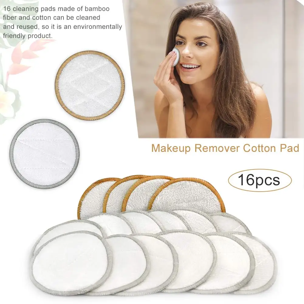 Günstig 16 teile los Wiederverwendbare Baumwolle Pads Make Up Entfernen Baumwolle Pad Doppel Schicht Wischen Pads Nail art Reinigung Pads Waschbar
