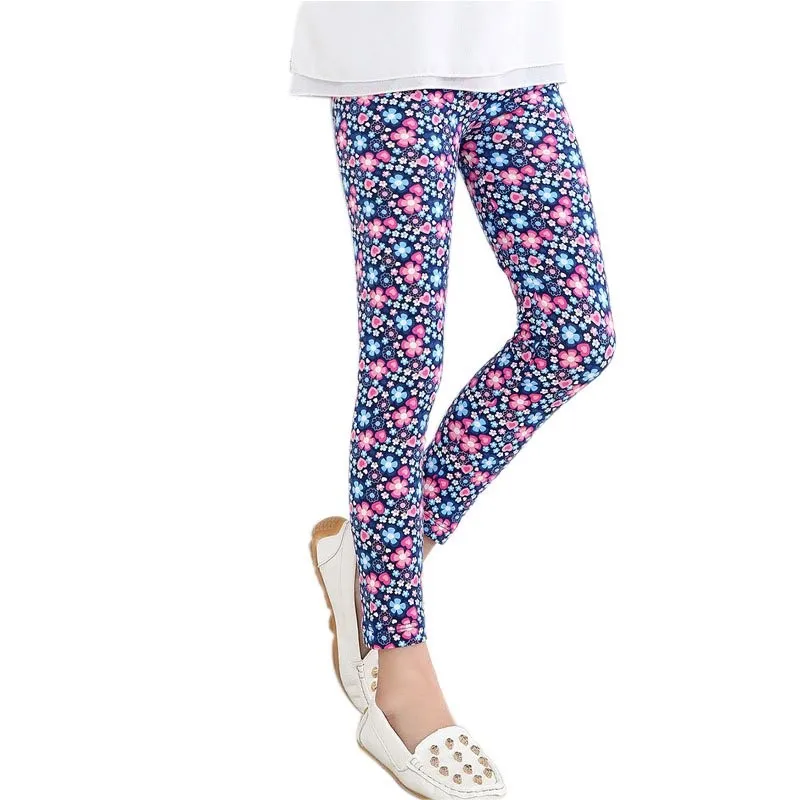 Повседневные леггинсы для маленьких девочек 2-14 лет на весну-осень эластичные длинные брюки с цветочным принтом