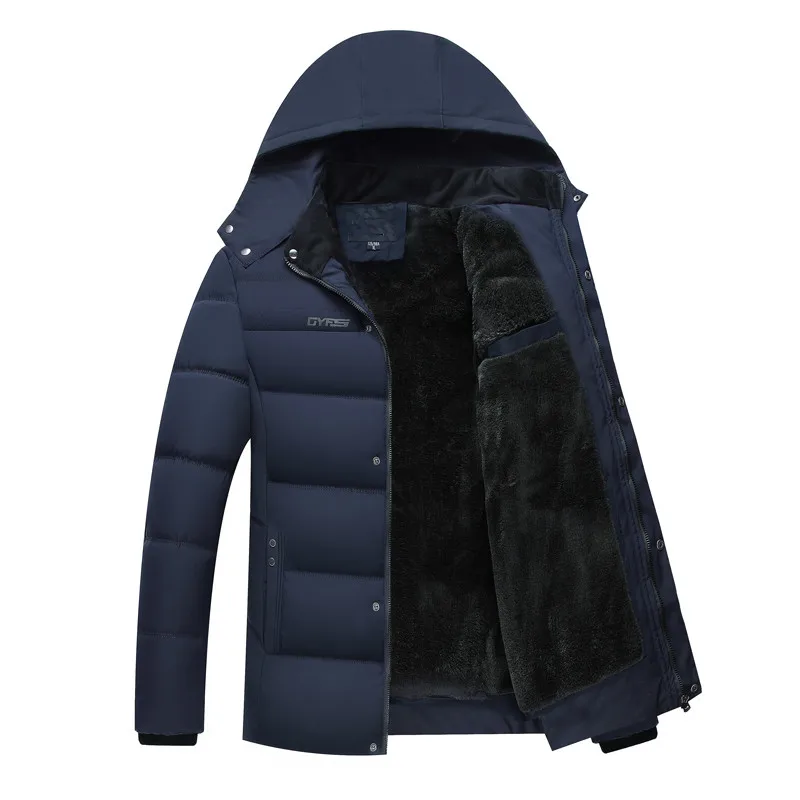 Мужская зимняя куртка, пуховики,, зимняя куртка, флис, уплотненная, с капюшоном, водонепроницаемая, верхняя одежда, теплые пальто, для отцов, повседневное пальто, 4XL - Цвет: Navy Blue