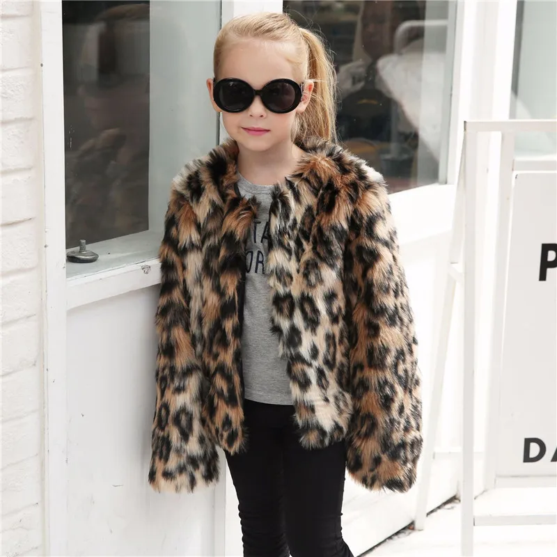 Зимнее пальто с мехом для девочек зимние леопардовые для малышей и девочек куртки с искусственным мехом плотная теплая верхняя одежда