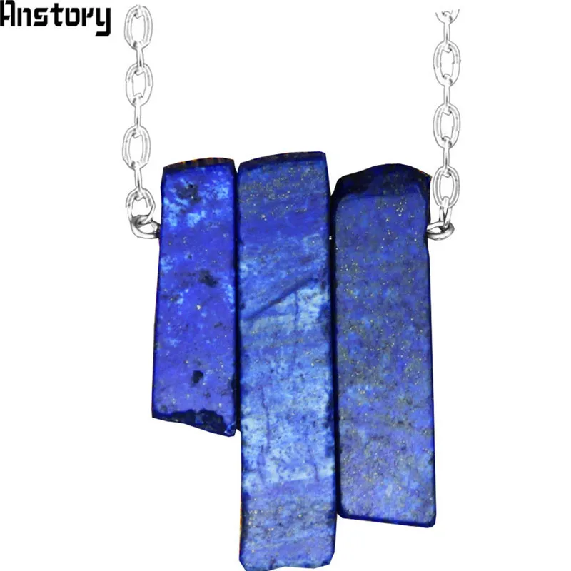 Irregular Rectangle Lapis Lazuli Necklace Vintage Handmade Natural Stone Necklace For Women Stainless Steel Jewelry TN436 - Окраска металла: Natural Lapis