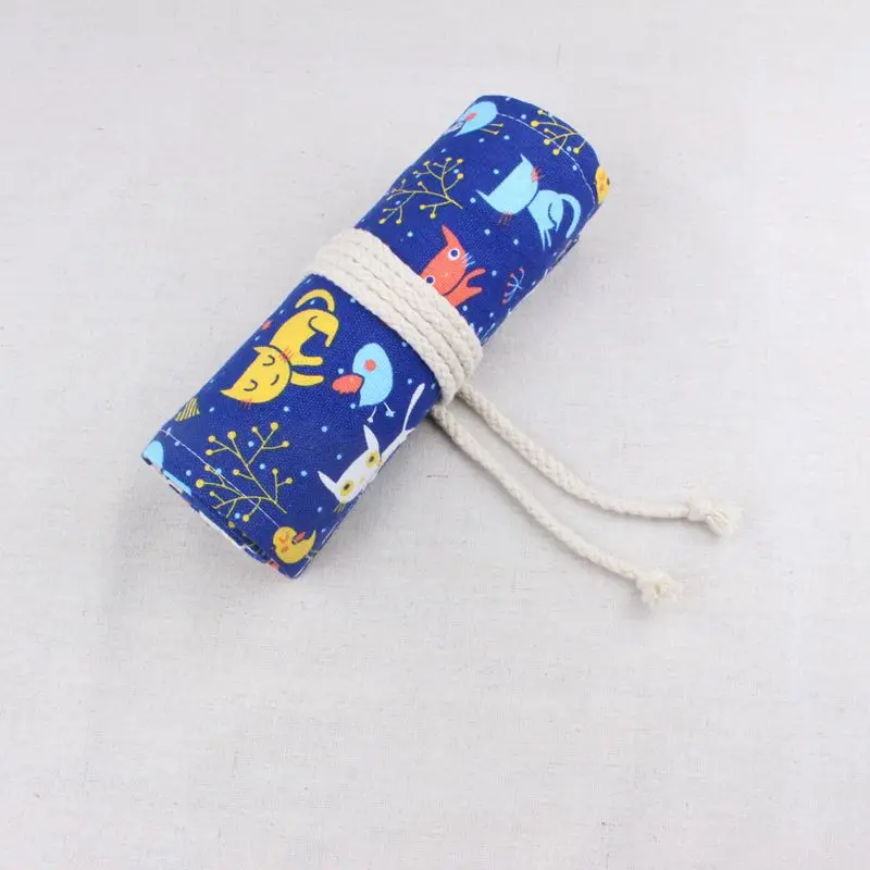 

36/48/72 Holes Pencil Case Cat School Canvas Roll Pouch Makeup Comestic Brush Pen Storage pecncil box Estuches School penalty