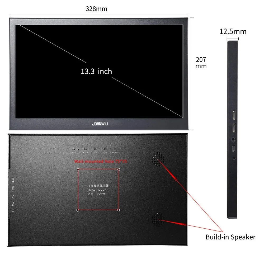  HDMI Monitor Portable 13.3 inch 2K for PC PS4 Xbox 360 Raspberry Pi 3 B 2B IPS LCD LED laptop Displ