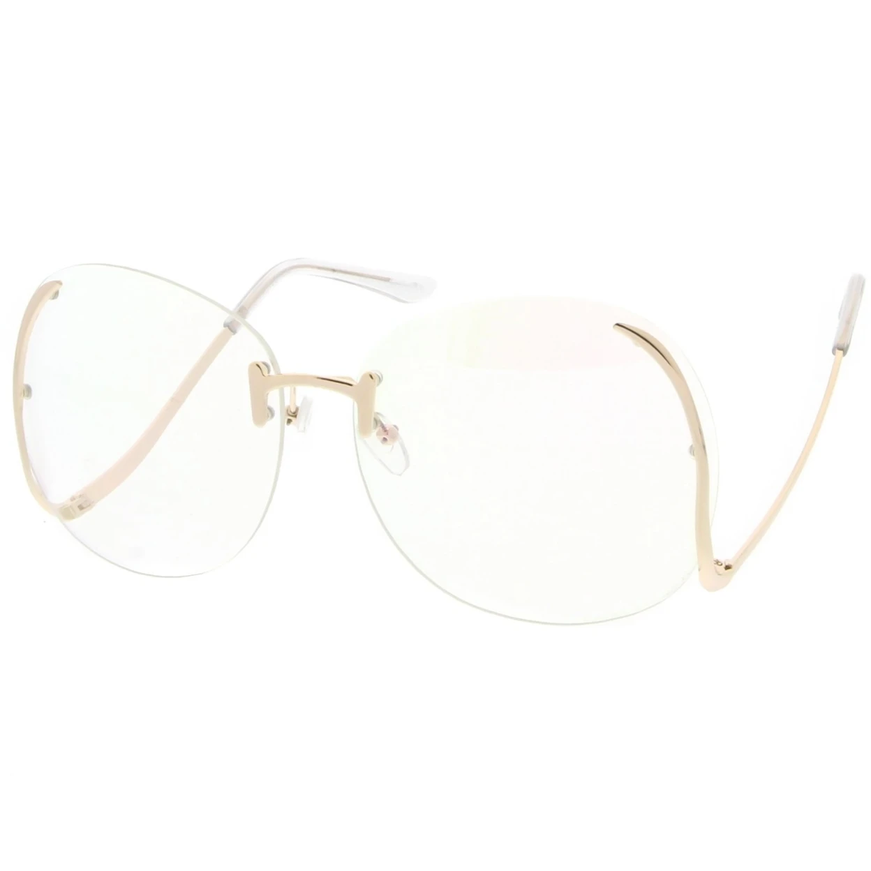 Women's Rimless Curved Metal Arms Round Clear Lens Oversize Eyeglasses 67mm (1)