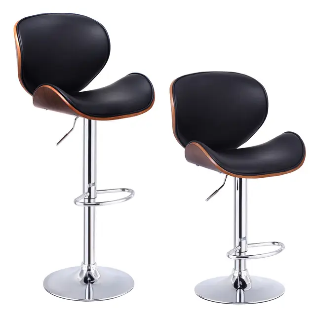 giantex set of 2 adjustable swivel wood bar stools pu leather modern