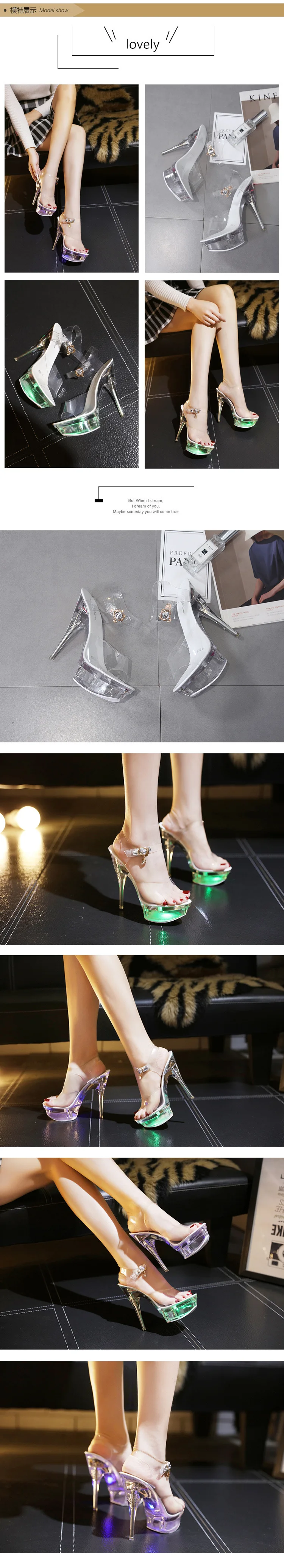LTARTA/размеры 34-43; женские прозрачные светящиеся Босоножки на каблуке 14 см для ночного клуба; Танцевальная обувь; прозрачные водонепроницаемые светодиодный босоножки; LFD-10368