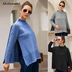 2019 водолазка однотонные женские свитера пуловеры с разрезом сбоку свободные трикотажные осенне-зимние пуловеры Mujer Большие размеры Pull