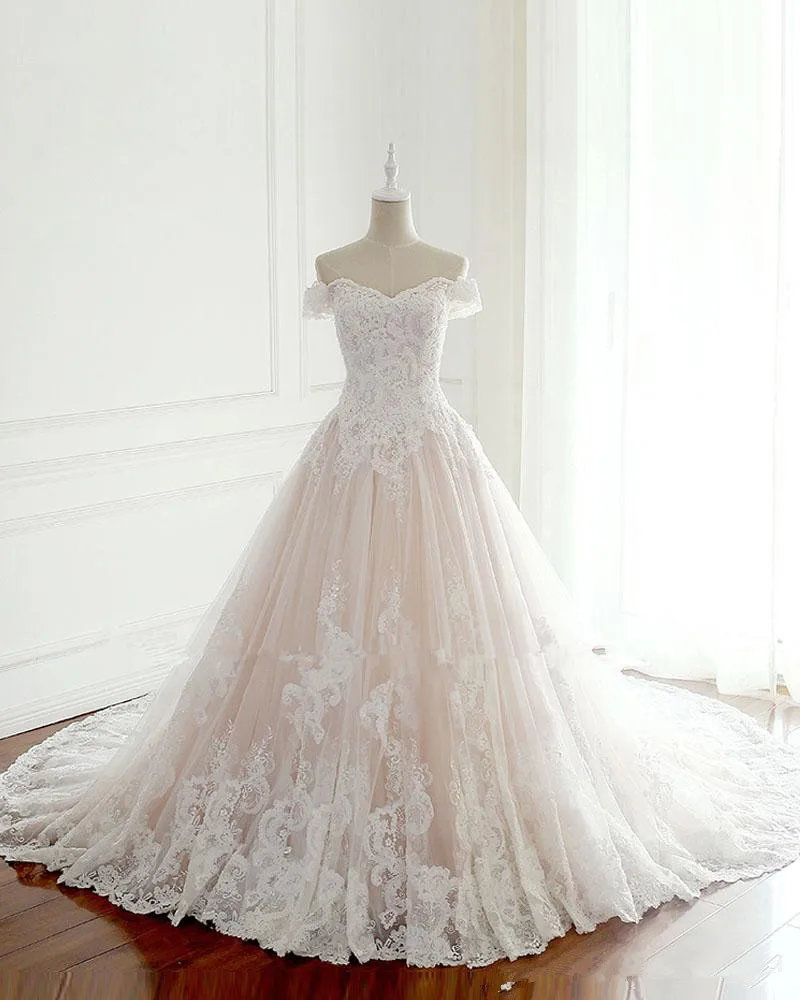 

New 2019 Princess Wedding Dresses Turkey White Appliques Pink Satin Inside Elegant Bride Gowns Plus Size
