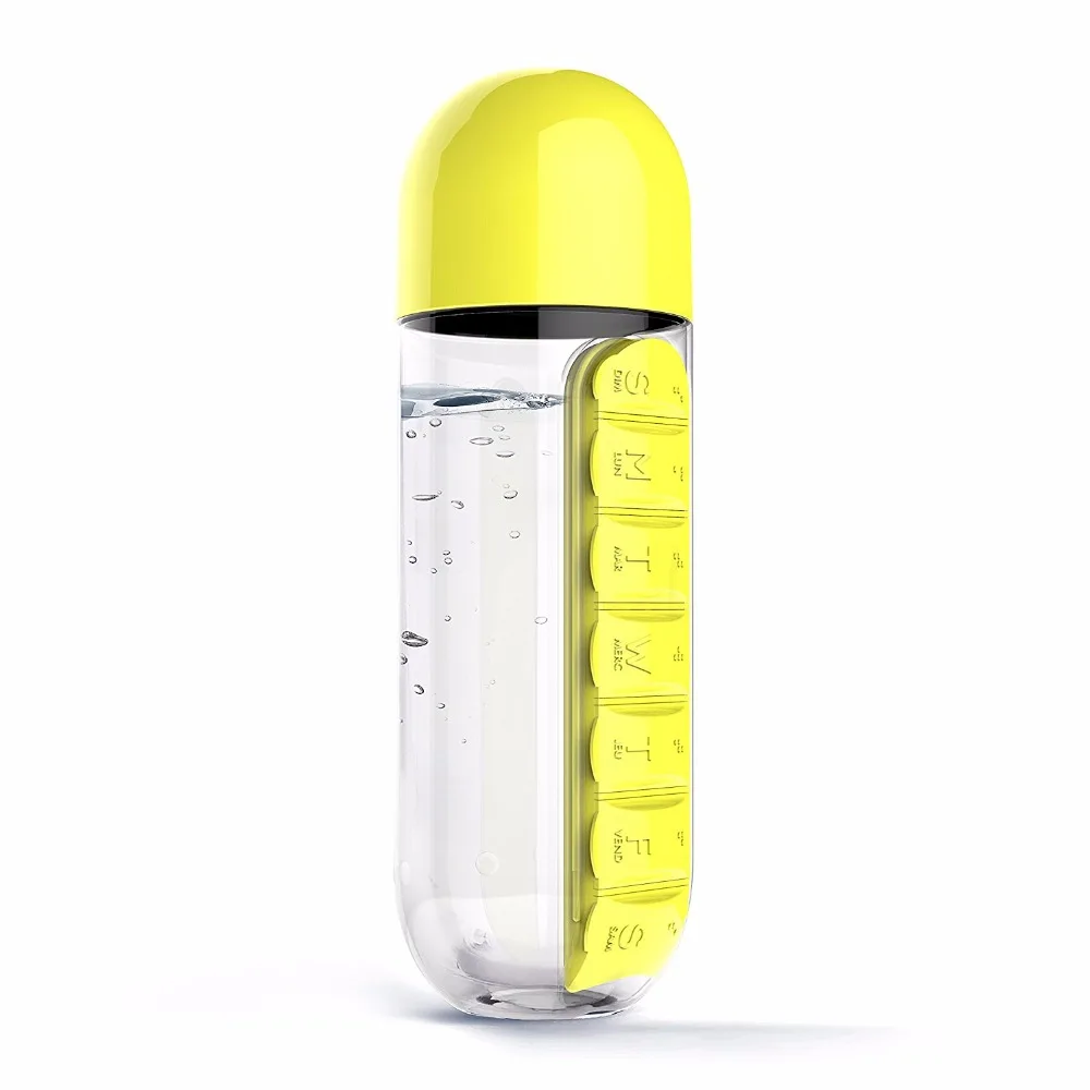600 мл BPA бесплатно тритановый пластиковый бутылка для воды с ежедневной коробкой для таблеток Органайзер питьевой Спорт Тур походные бутылки