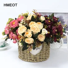 1 букет из искусственной шелковой ткани на 9 головок, искусственные цветы, листья пиона, цветы для дома, свадьбы, вечеринки, домашний декор, ма...