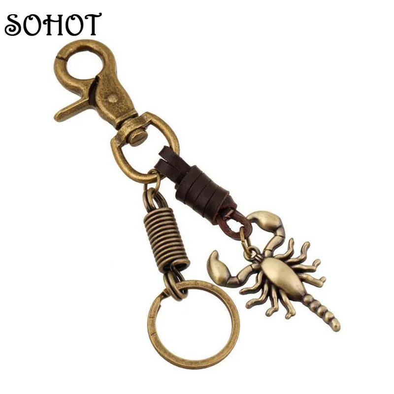 

SOHOT Women Men Vintage Jewellery Scorpion Keychain Handbags Pendant Genuine Leather Key Chains Key Ring Key Accessories Bijoux