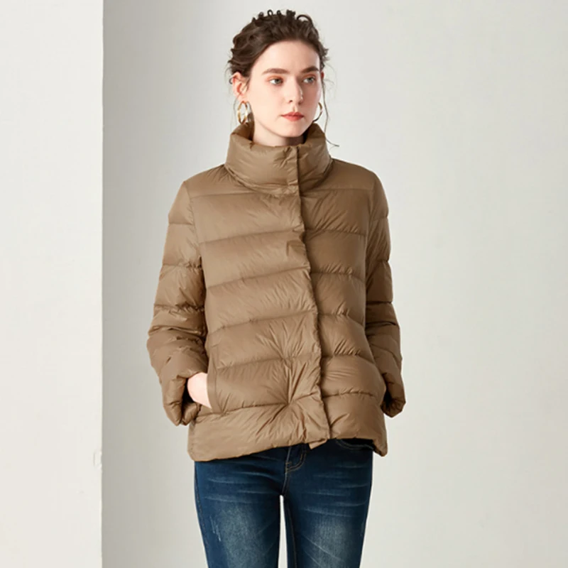 

women Navy/creamy-white/Dark gray Ultra Light Down Jacket 95% Jackets Long Sleeve Warm Slim Coat Parka Female Solid Outwear