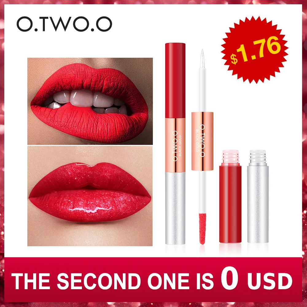 

O.TWO.O New 2 in 1 Matte & Glitter Lipgloss Velvet Moisturizer Smooth Long Lasting Liquid Lipstick Shine & Shimmer Lip Gloss Hot