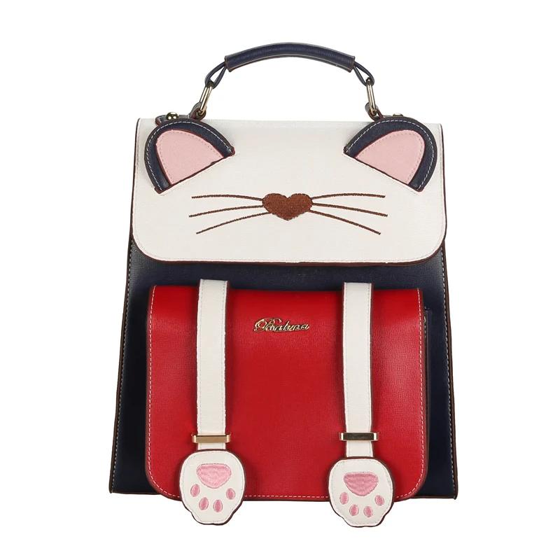 

Korean Super Cute Cat Embroidery Lolita Handbag Harajuku PU Backpack Women's Kawaii Rucksack Messenger Shoulder Bag School Bag