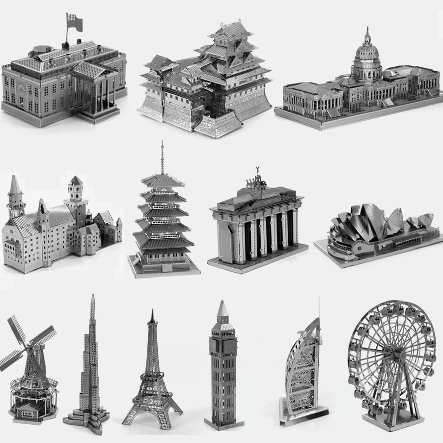 3d bau metall puzzle neuschwanstein opera house eiffelturm windmühle metall erde puzzle modell für erwachsene