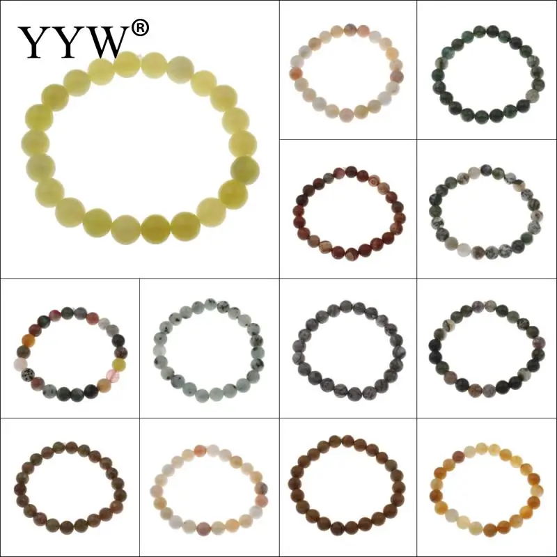 

YYW New 21 Style Natural Stone Quartz Beads Bracelets Women Men 8mm Round Elastic Aventurine Agata Yellow Quartz Stone Bracelet