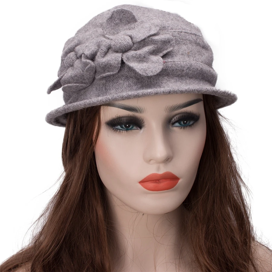 Lawliet, женские зимние шапки, одноцветные, с цветами, теплые, из чистой шерсти, кепка, для девушек, для женщин, Fedoras, Клош, шапки для дам, шапки для церкви, A218