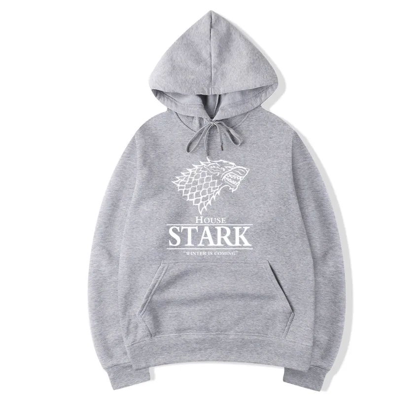 Game of Thrones Wolf Fashion Thin Hoodies Stark Winterfell 100% Cotton Hip Hop Sweatshirts Winter Is Coming Black Clothing