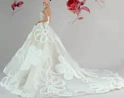 Модные свадебные платье принцессы вышитые белое платье куклы Свадебная вечеринка длинное кружевное платье одежда аксессуары