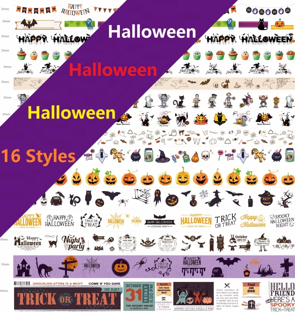 16 Styles Halloween/Skeleton/Skull/Bat/Ghost Pattern Japanese Washi