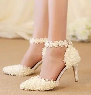 ФОТО White lace flowers pump shoes ankle buckle straps point toes lady white red green pink lace flowers wedding shoes womens TG1003