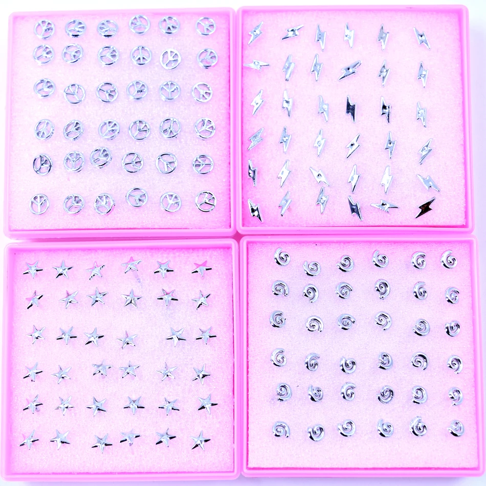 

Factory Simple Mini Design Silver Plated Cheap Plastic Anti Allergy Disinfection stick Stud Earring Peace Signal 18pairs