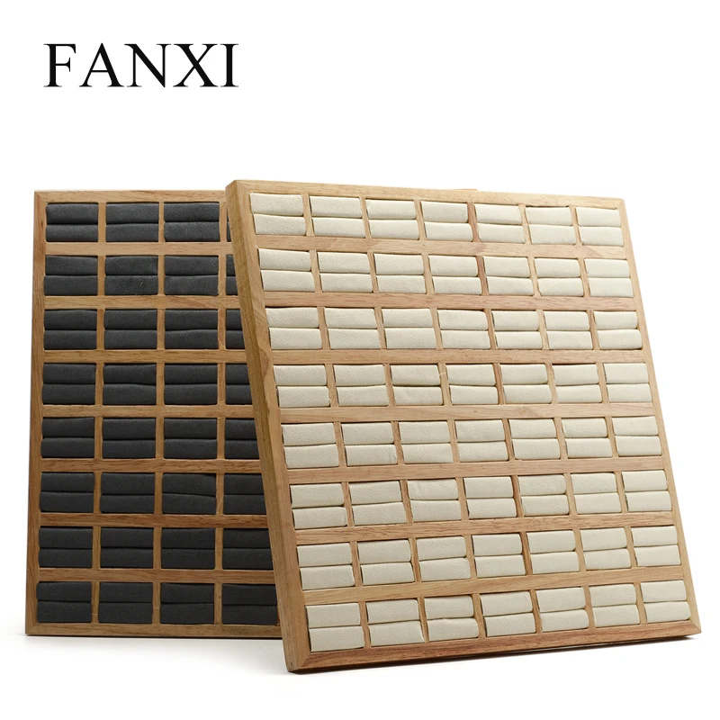 

FANXI Decorative Solid Wooden Jewely Display Tray with Microfiber Insert for Rings Exhibition Jewelry Oganizer Rings Holder