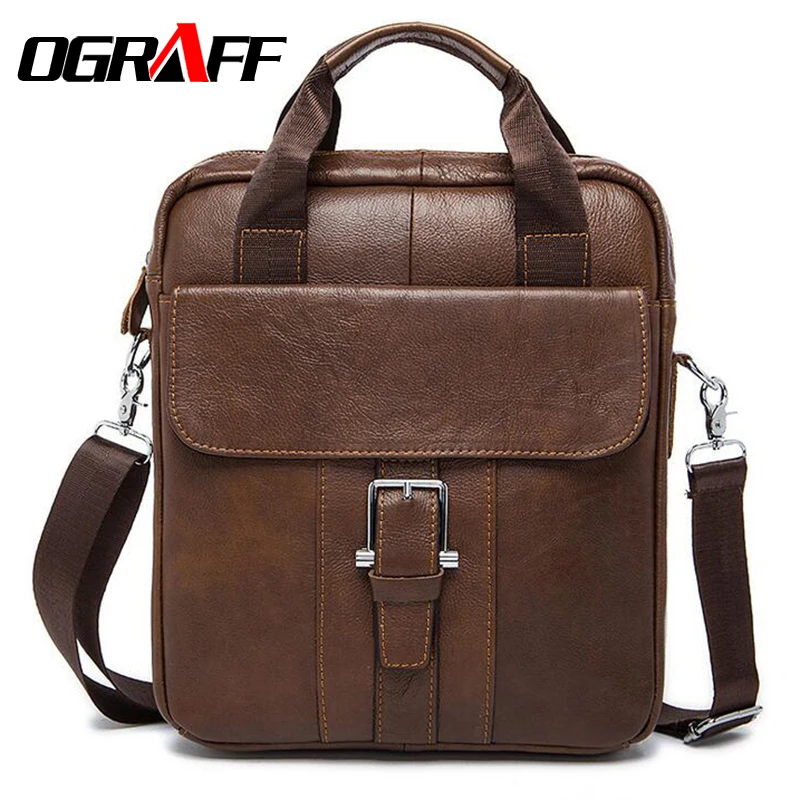 OGRAFF Genuine leather bag men messenger bags Handbag brand men Business Vintage Cowhide Men s Briefcase