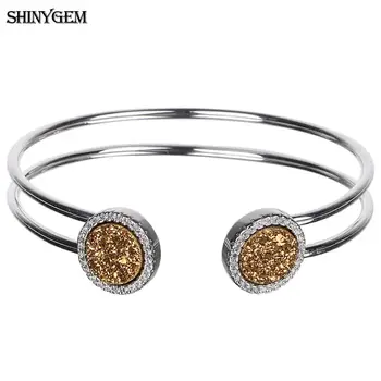 

ShinyGem Fashion Druzy Stone Bracelets Bangles Luxury Jewelry Open Cuff Bangles Bracelets Adjustable Size Love Bangles For Women