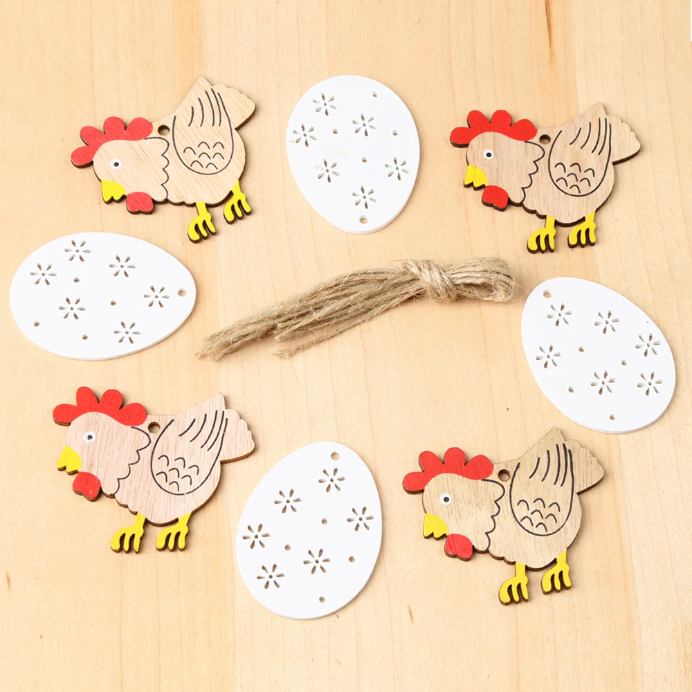 

8pcs Easter Egg Rabbit Wood Craft DIY Creative Wooden Chicken Flowers Pendants Ornaments for Home Easter Party Decor New 2019