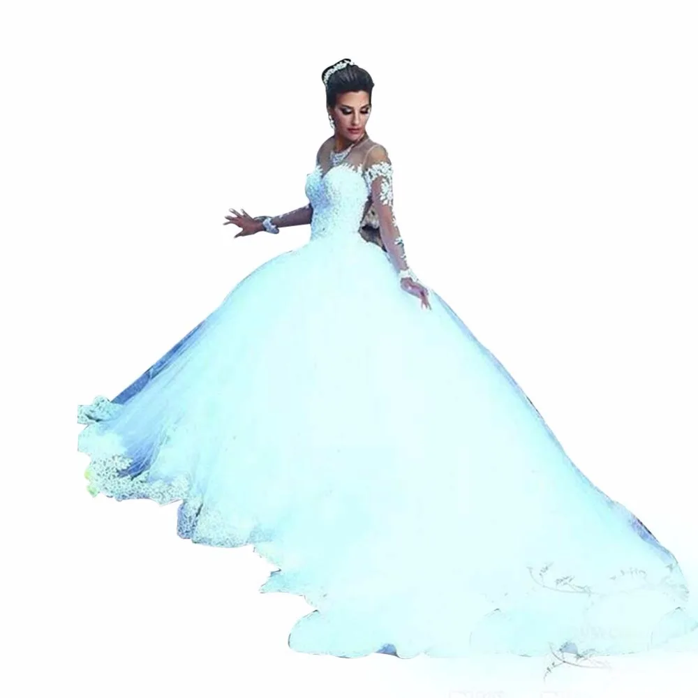 Zyllgf Bridal White Dubai Wedding Gowns Long Sleeves Outdoor Sheer