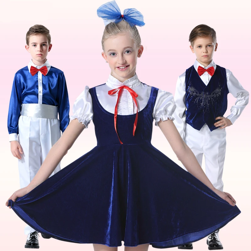 Детский праздничный костюм высокого качества для выступлений Детский костюм для социальных танцев винно-красный/синий/фиолетовый/черный одежда для хора