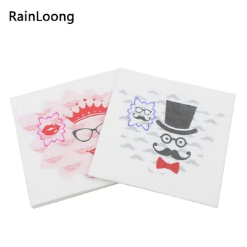 

[RainLoong] Crown Mustache Photobooth Props Print Paper Napkins Decoupage For Party Decorations 33cm*33cm 5packs (20pcs/pack)