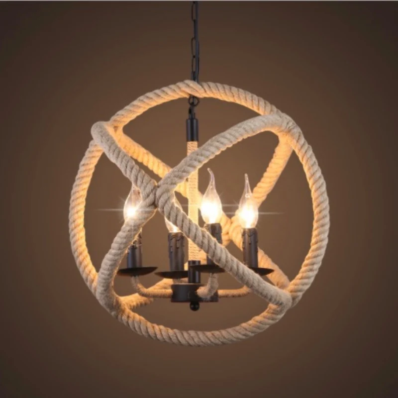 

Vintage Industrial Country Handmade Hemp Rope E27 Chain Pendant Light for Dining Room Restaurat Coffee Bar Dia 35/45/55cm 1657