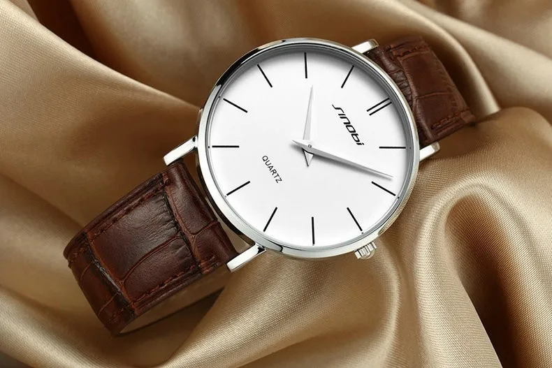 SINOBI модный бренд супер тонкий кварцевые часы Роскошные мужские из натуральной кожи Бизнес водонепроницаемые наручные часы Relogio Masculino