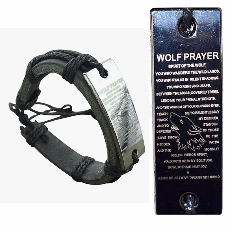 

Wolf Prayer Braided Rope Leather Unisex Bracelet Yak Bone Carved Logo,Fashion Jewelry For Women Man drop shipping