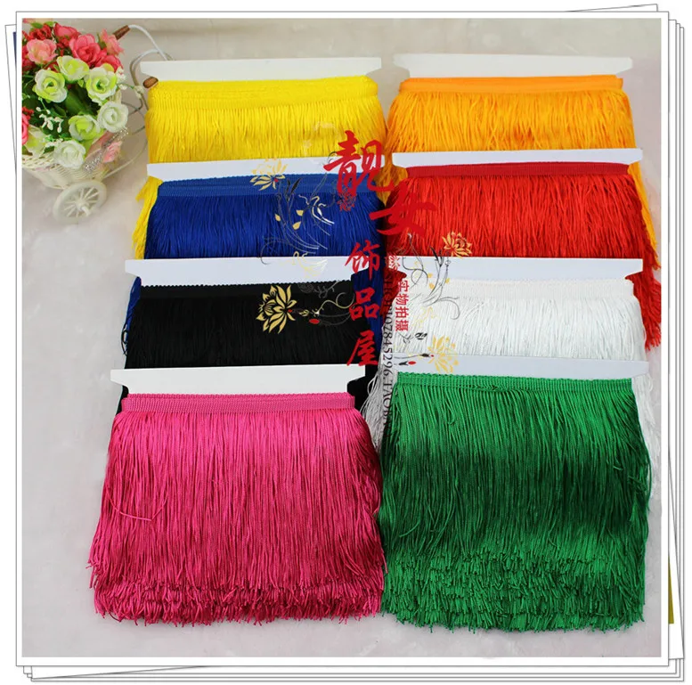 

YY-tesco 10 Meters 15cm Wide Lace Fringe Trim Tassel Fringe Trimming For Latin Dress Stage Clothe Accessories Lace Ribbon Tassel