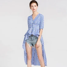 Blouse Women Shirt Irregular Design V Neck Half Sleeves Tie Waist Casual Top 2 Colors High Street Style New Fashion Style 2018 grey self tie design bell sleeves chiffon blouse