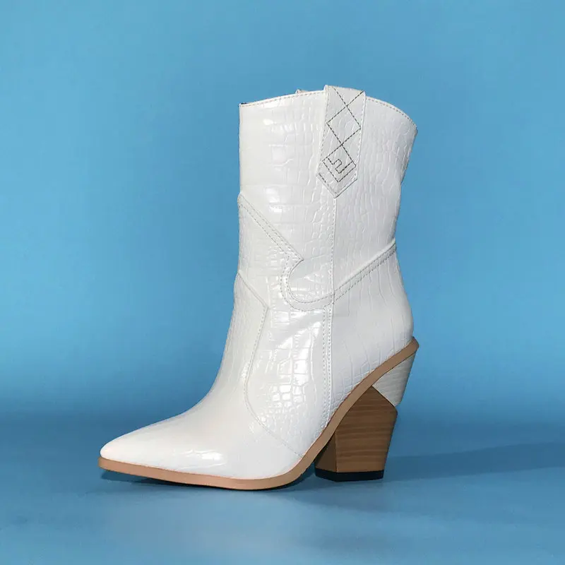 White Faux Leather Cowboy Boots 