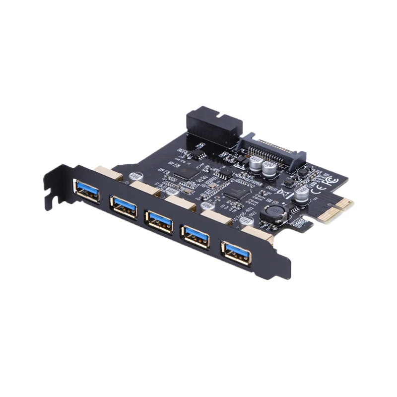 PCI-E to USB 3.0 19-Pin 5 Port PCI Express Expansion Card Adapter SATA 15Pin Connector with CD Driver for Desktop windows Mac OS PCI-E to USB 3.0 19-Pin 5 Port PCI Express Expansion Card Adapter SATA 15Pin Connector with CD Driver for Desktop windows Mac OS