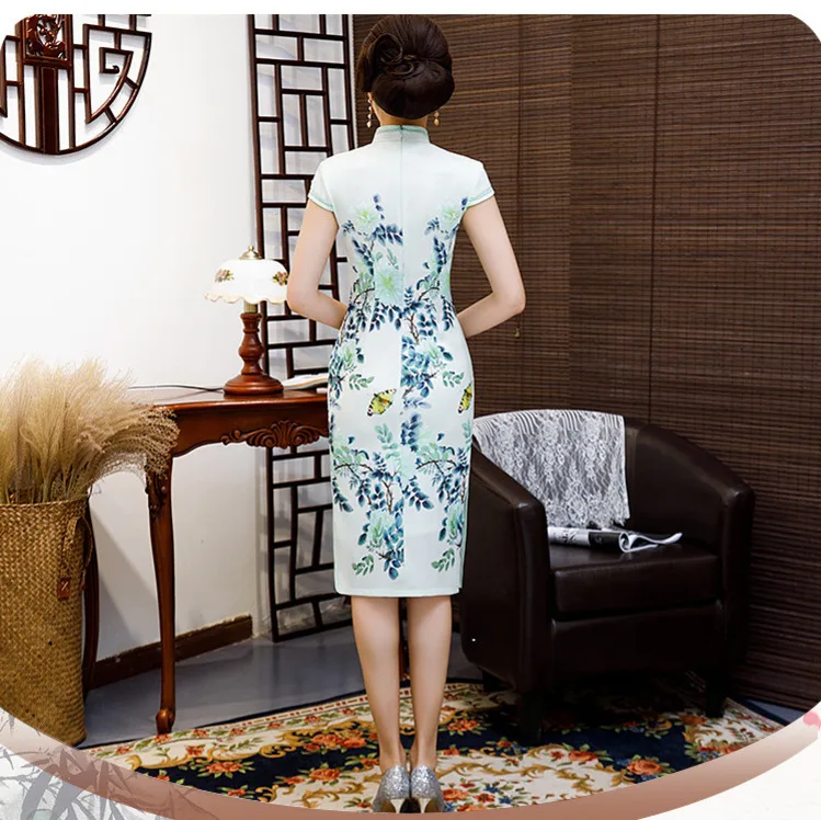 SHENG COCO Элегантный Восточный стиль Qipao женское Ципао атласное платье с принтом Qipao платья Новинка Горячая Распродажа Китай Короткие Vestidos 3XL