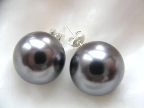 

HOT SELL - > 00451 round gray south seashell pearls earrings -Top quality free shipping