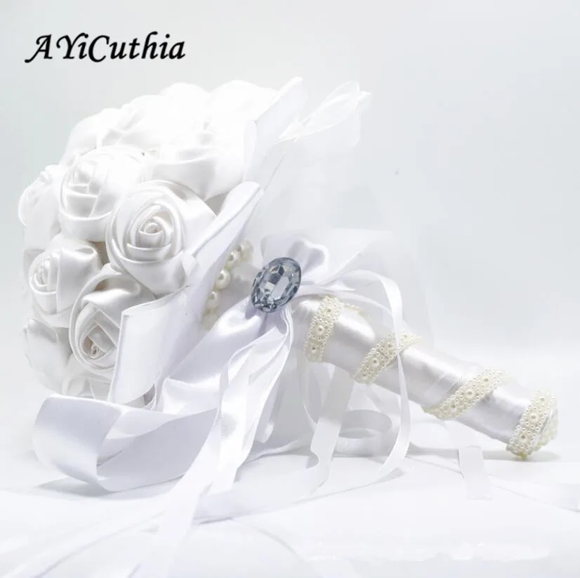 Свадебный букет из шелка, цвета слоновой кости, розы, Искусственные Свадебные букеты S109a